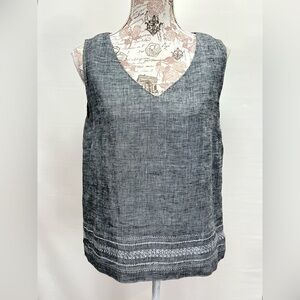 NORTON MCNAUGHTON Charcoal Sleeveless 100% Linen Tank Top size L
